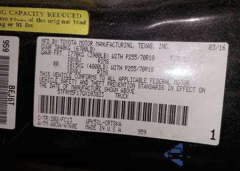 2016 Toyota Tundra Sr5 4.6L V8 from USA, damaged, VIN 5TFRM5F17GX103023